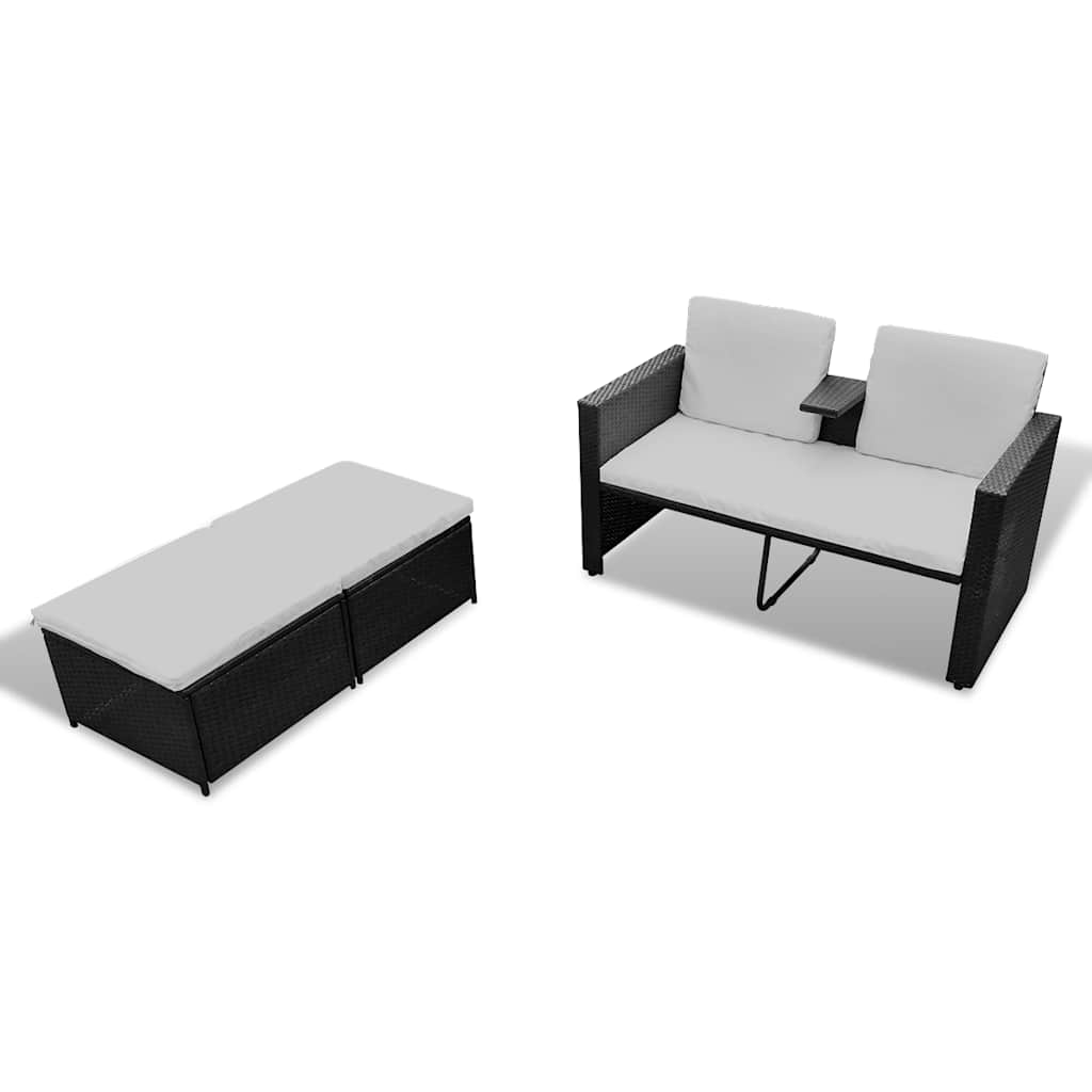 vidaXL 3-delige Loungeset met kussens poly rattan grijs