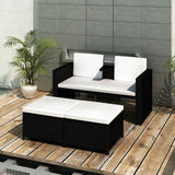 vidaXL 3-delige Loungeset met kussens poly rattan grijs