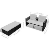 vidaXL 3-delige Loungeset met kussens poly rattan grijs