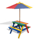 vidaXL Picknicktafel voor 4 kinderen met parasolgat massief vurenhout