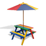 vidaXL Picknicktafel voor 4 kinderen met parasolgat massief vurenhout