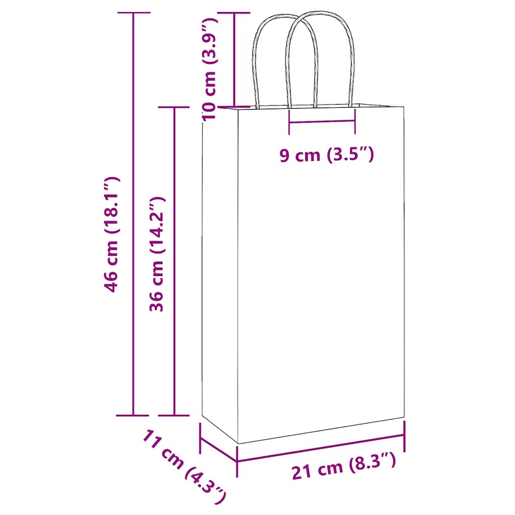 vidaXL Papieren zakken 50 st met hengsels 18x8x22 cm bruin