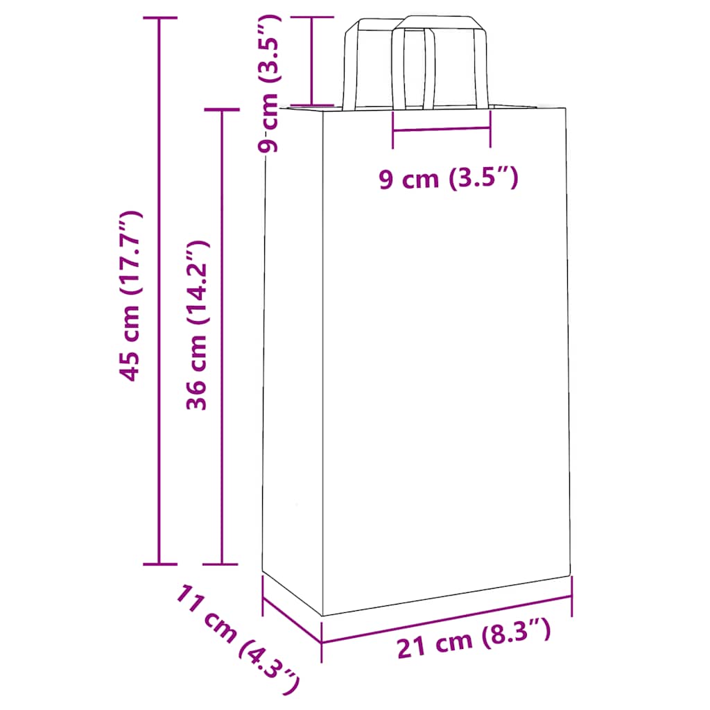 vidaXL Papieren zakken 50 st met hengsels 15x8x21 cm bruin
