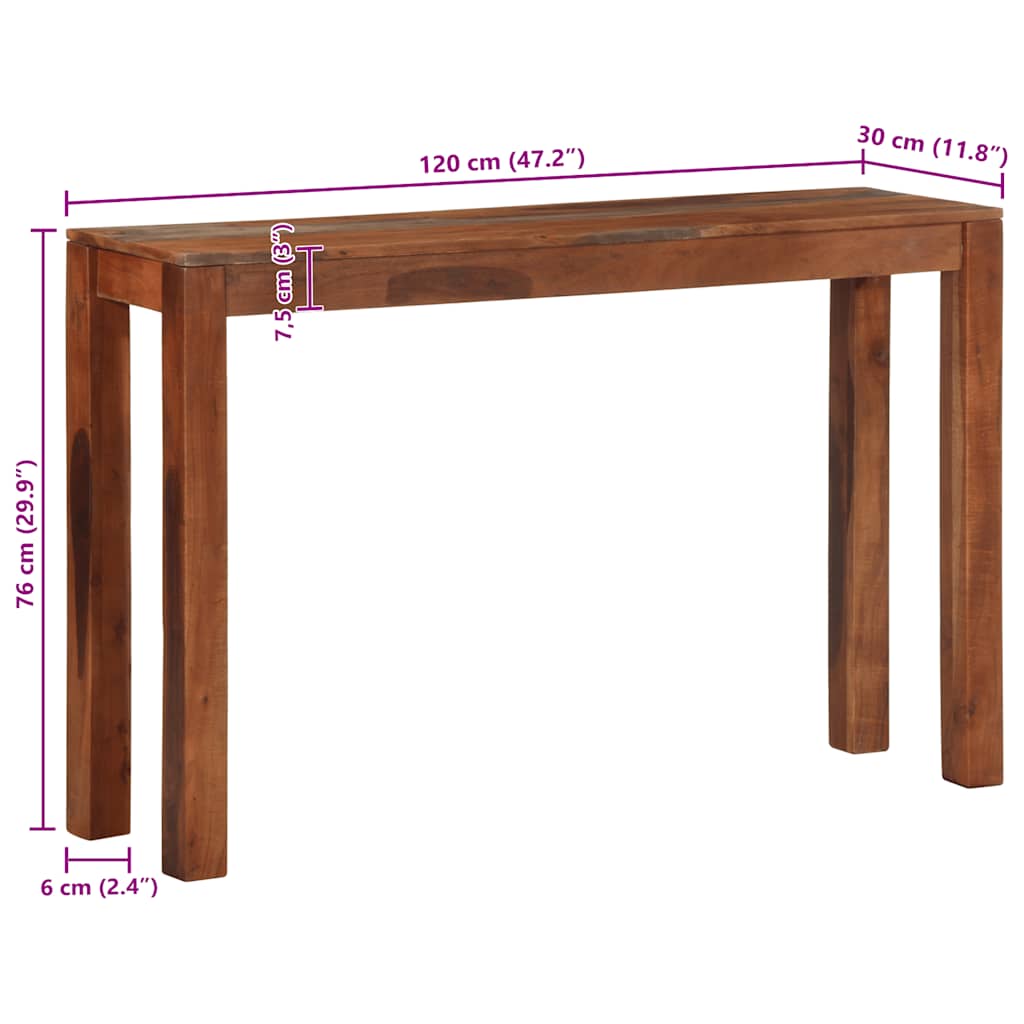 vidaXL Console Table 120x30x76 cm Solid Acacia Wood