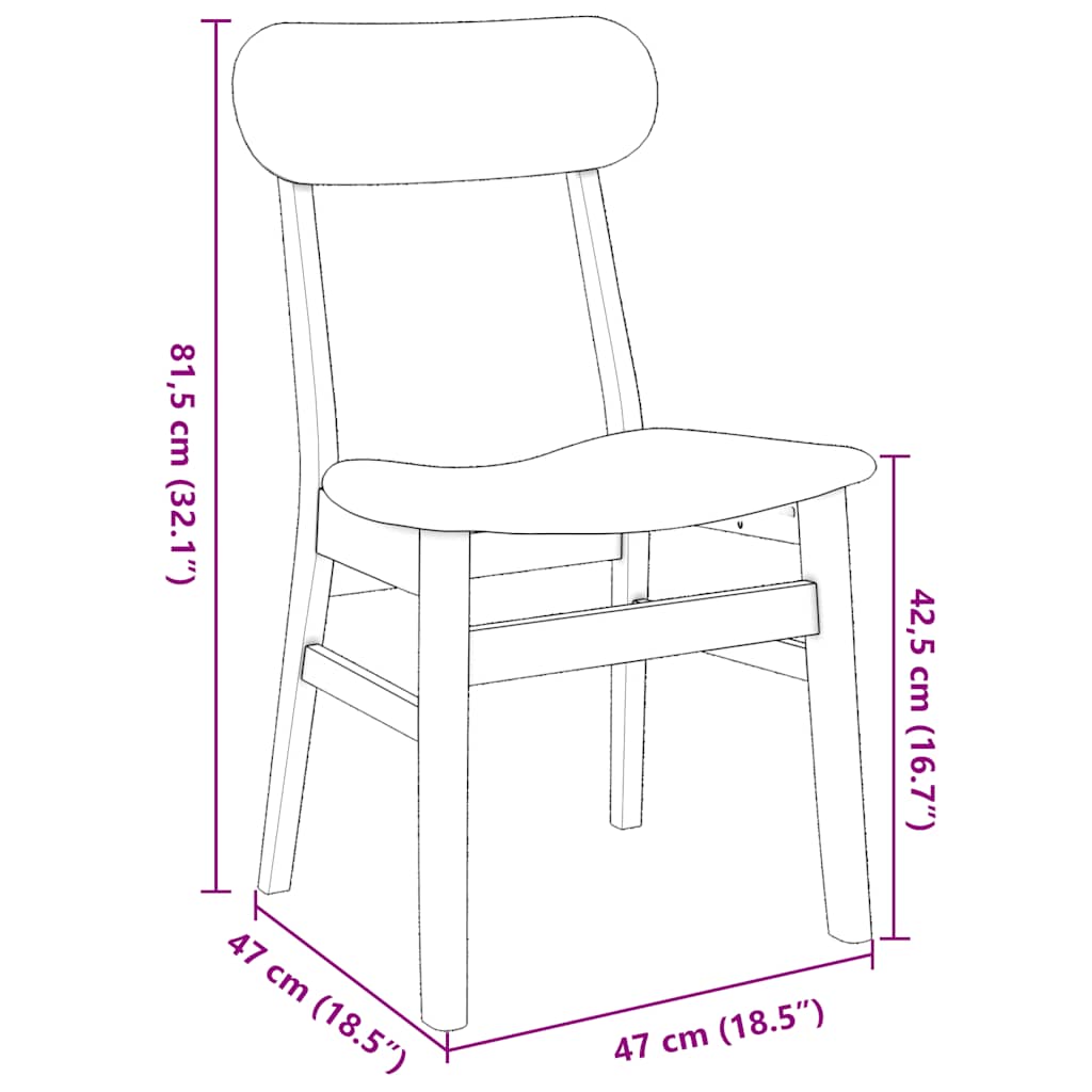 vidaXL Eetkamerstoelen met kussens 2 st massief hout rubber bruin
