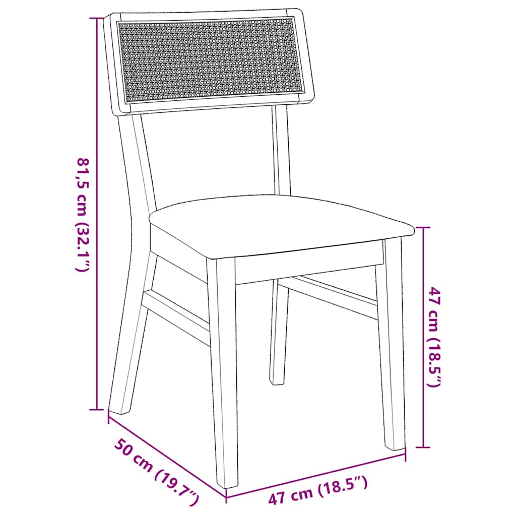 vidaXL Eetkamerstoelen met kussens 2 st massief hout rubber bruin
