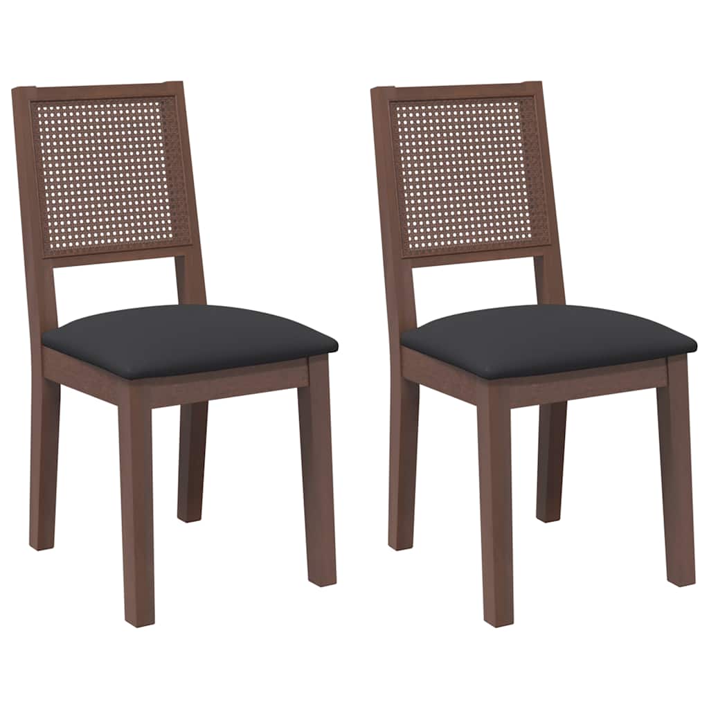 vidaXL Eetkamerstoelen met kussens 2 st massief hout rubber bruin