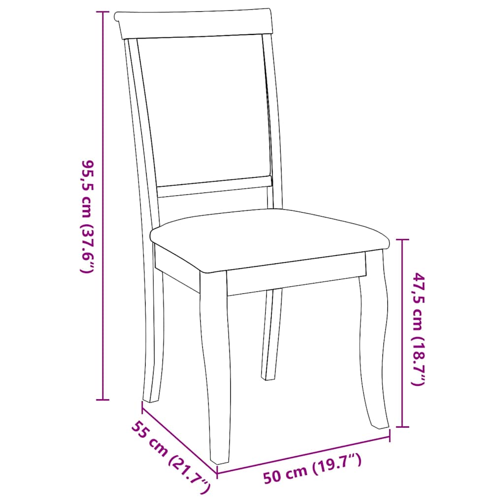 vidaXL Eetkamerstoelen met kussens 2 st massief hout rubber bruin