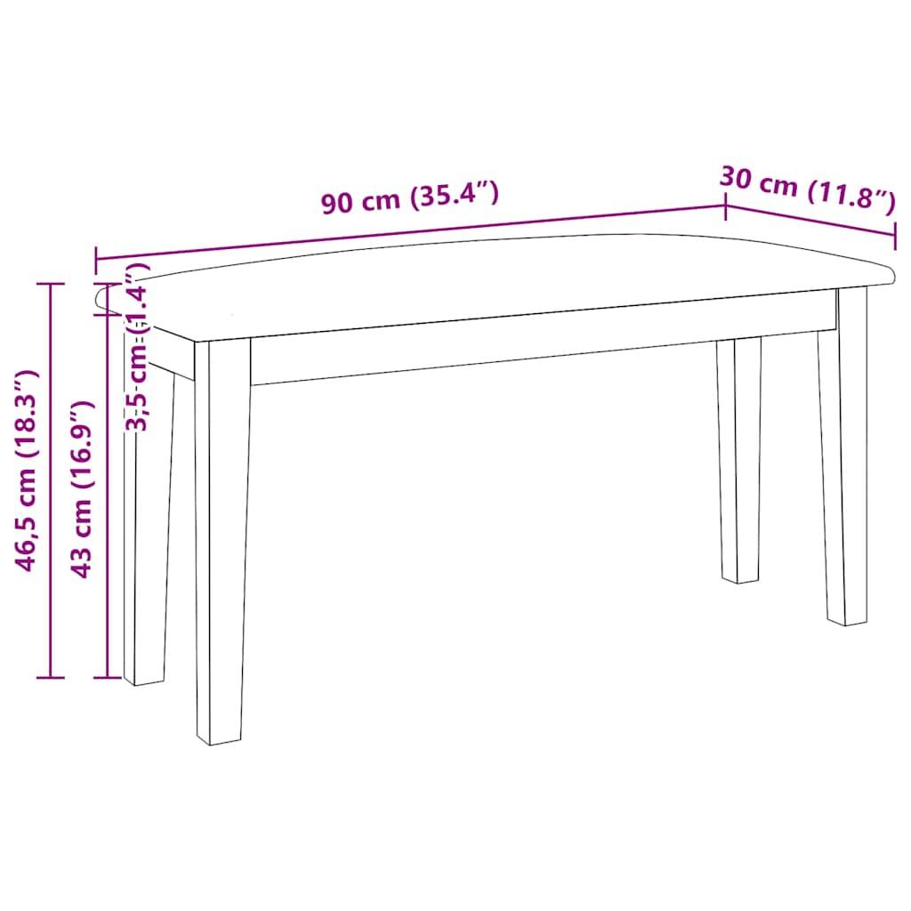 vidaXL Bank 90 cm massief hout rubber bruin