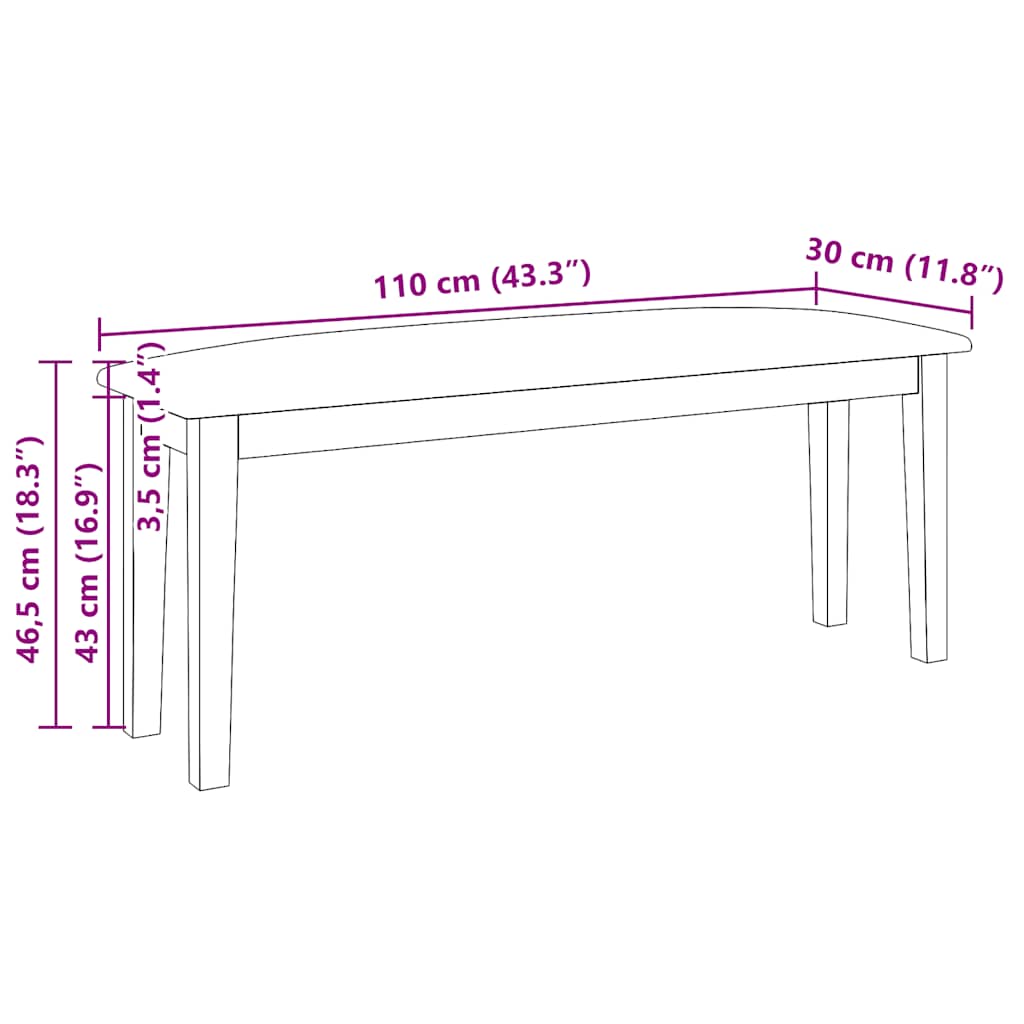vidaXL Bank 110 cm massief hout rubber