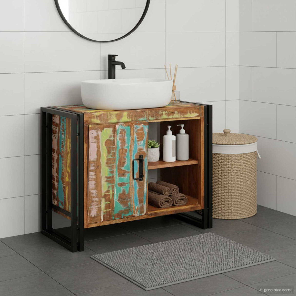 vidaXL Wastafelkast met plank Bruin 71 x 33 x 58 cm Massief Mango Hout