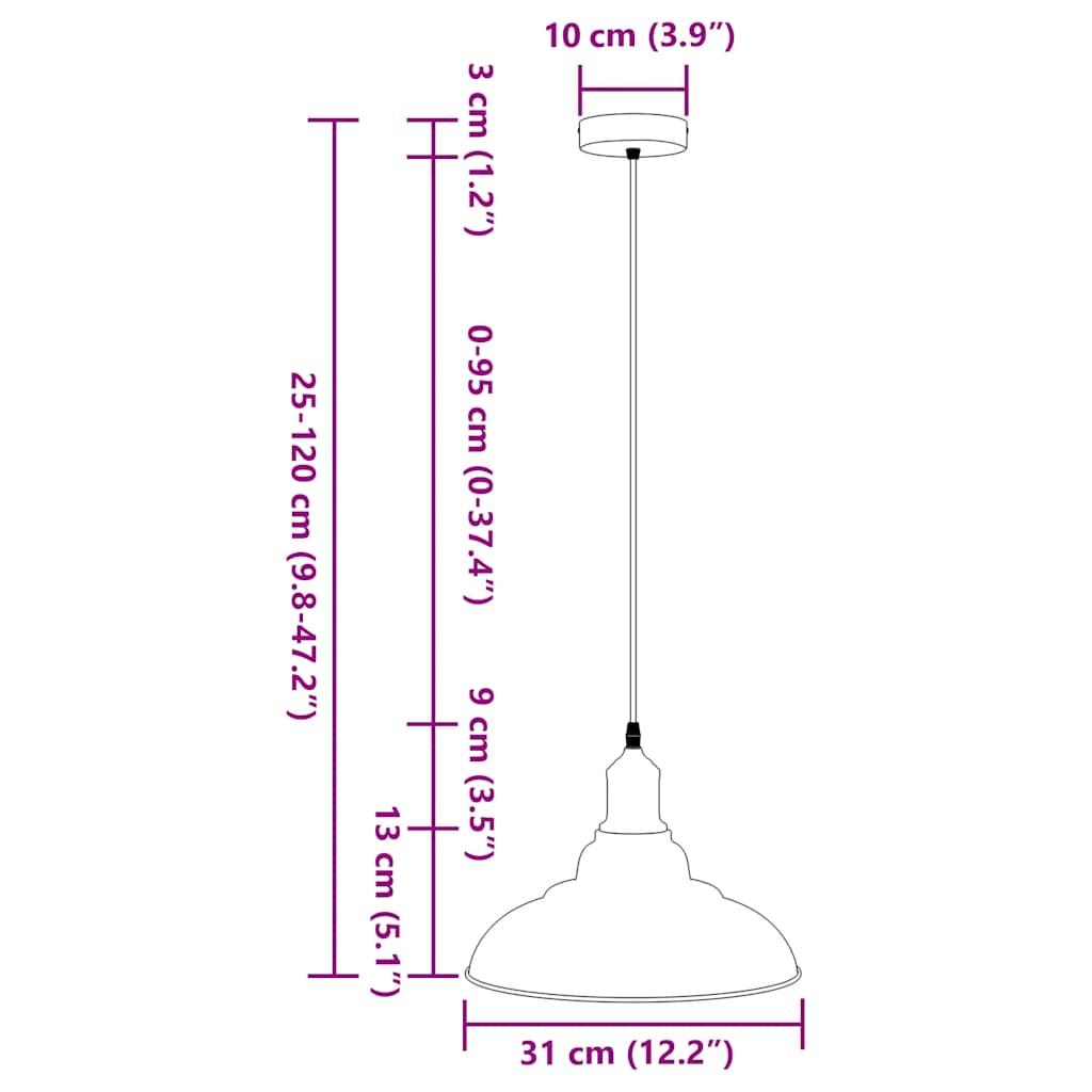 vidaXL Hanglamp in hoogte verstelbaar E27 Ø31 cm metaal glanzend zwart