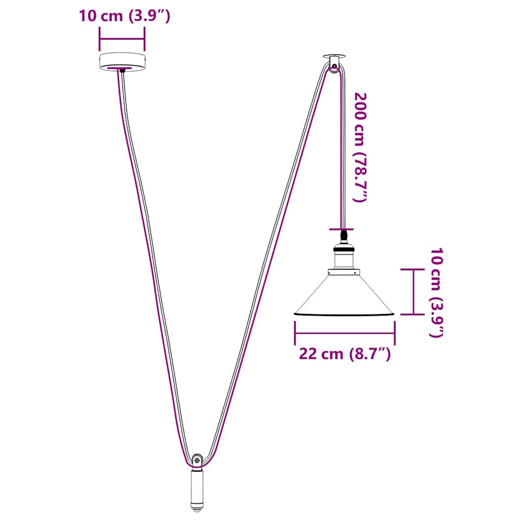 vidaXL Hanglamp in hoogte verstelbaar E27 Ø22 cm metaal glanzend zwart