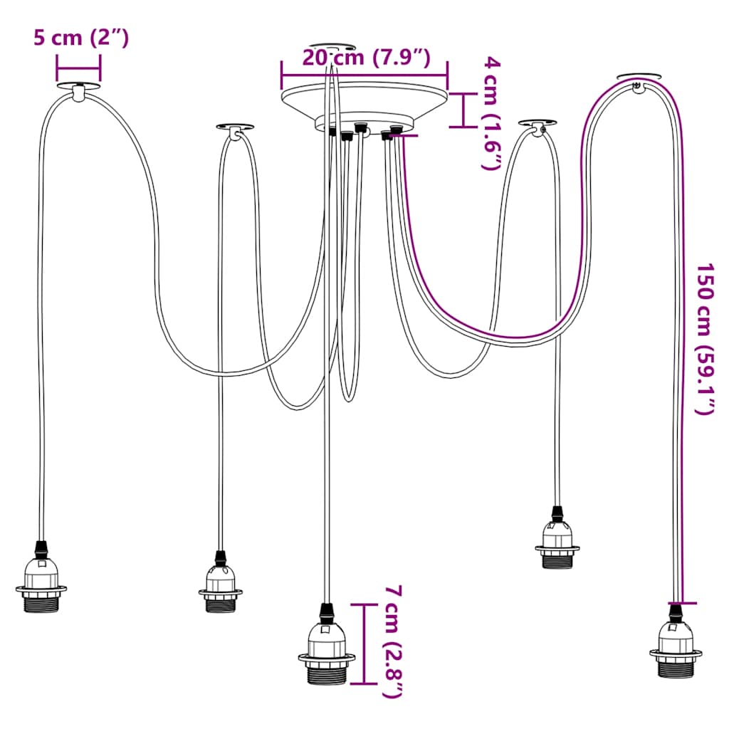 vidaXL Hanglamp met 3 lamphouders E27 metaal zwart