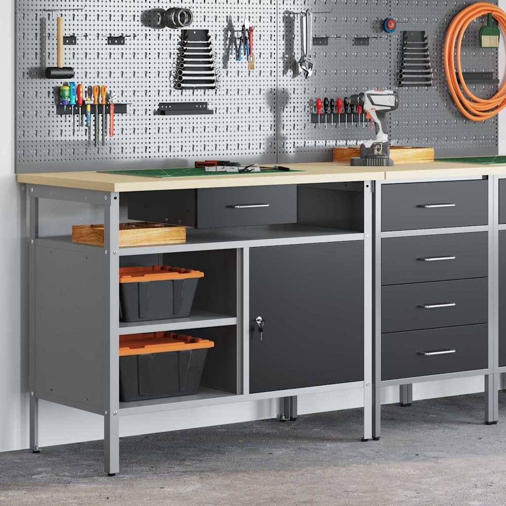 vidaXL Werkbank met lade met plank Zwart en Grijs 100 x 55 x 85 cm
