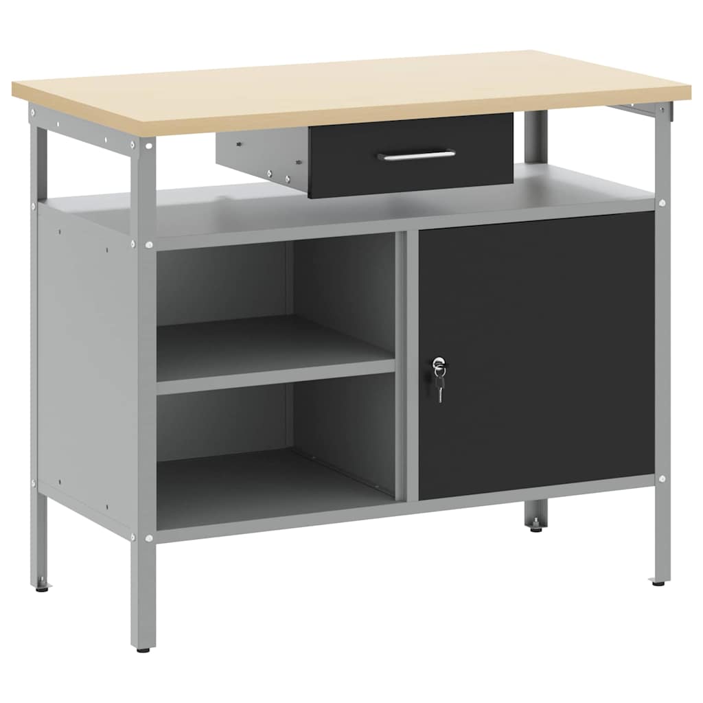 vidaXL Werkbank met lade met plank Zwart en Grijs 100 x 55 x 85 cm