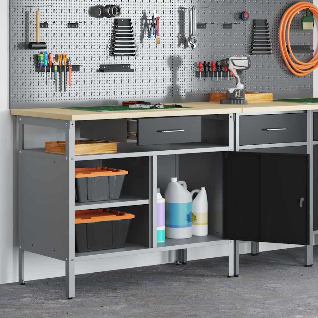 vidaXL Werkbank met lade met plank Zwart en Grijs 100 x 55 x 85 cm