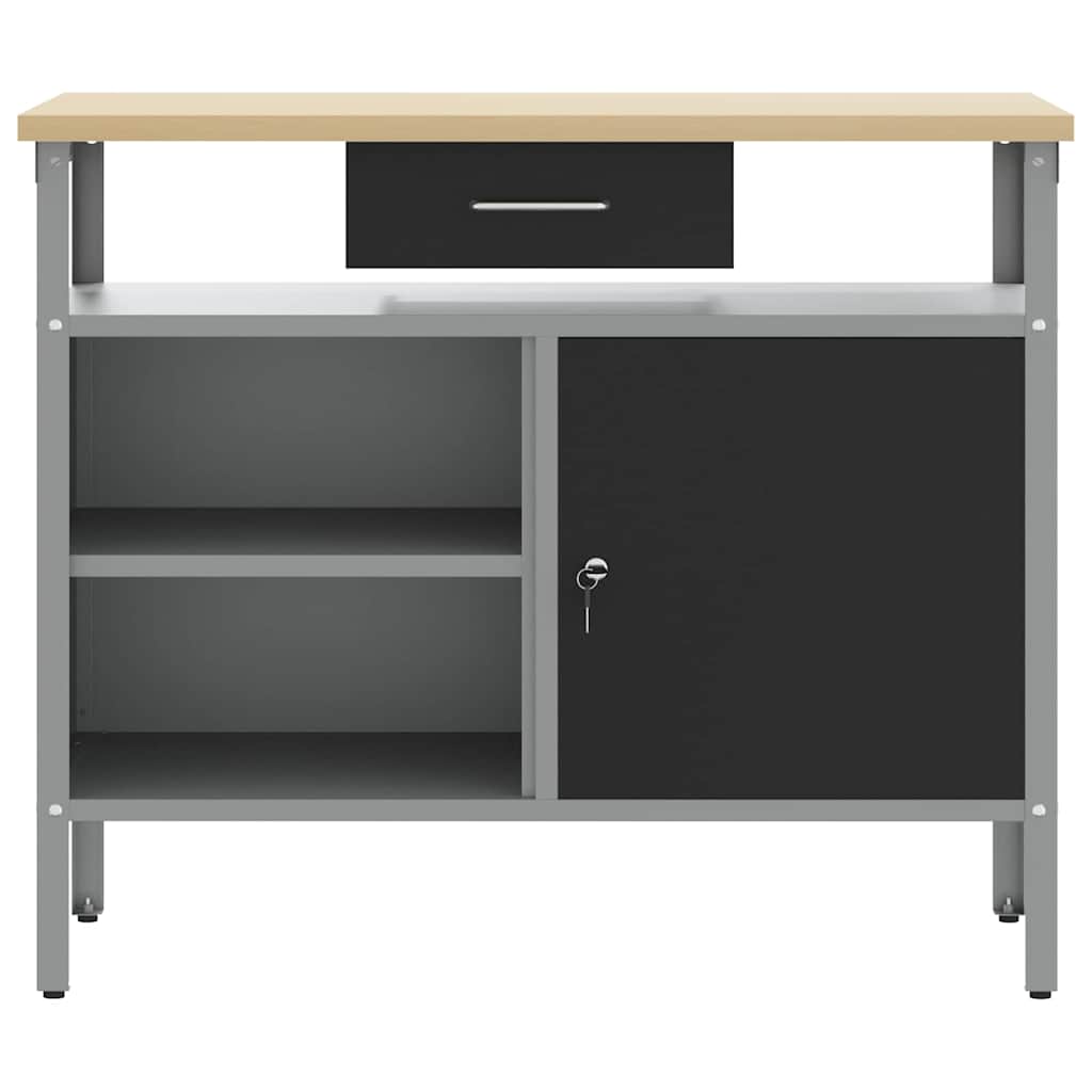 vidaXL Werkbank met lade met plank Zwart en Grijs 100 x 55 x 85 cm
