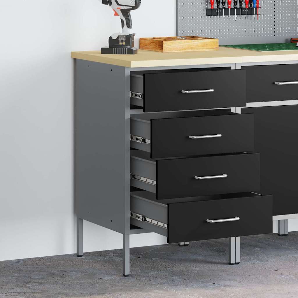 vidaXL Werkbank met lade met opslag Zwart en Grijs 50 x 55 x 85 cm