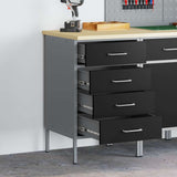 vidaXL Werkbank met lade met opslag Zwart en Grijs 50 x 55 x 85 cm