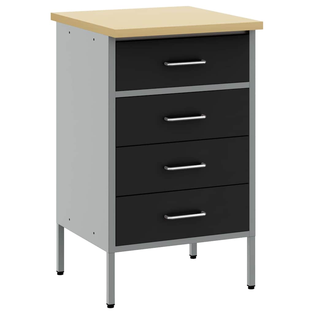 vidaXL Werkbank met lade met opslag Zwart en Grijs 50 x 55 x 85 cm