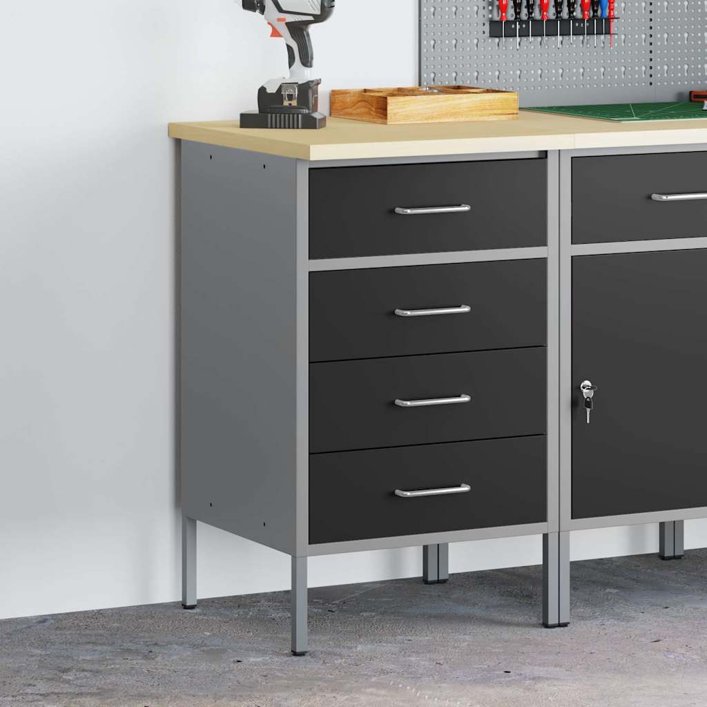 vidaXL Werkbank met lade met opslag Zwart en Grijs 50 x 55 x 85 cm