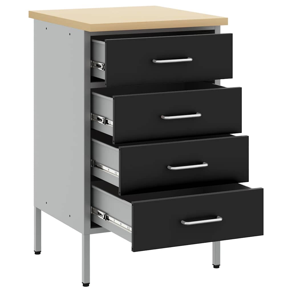 vidaXL Werkbank met lade met opslag Zwart en Grijs 50 x 55 x 85 cm