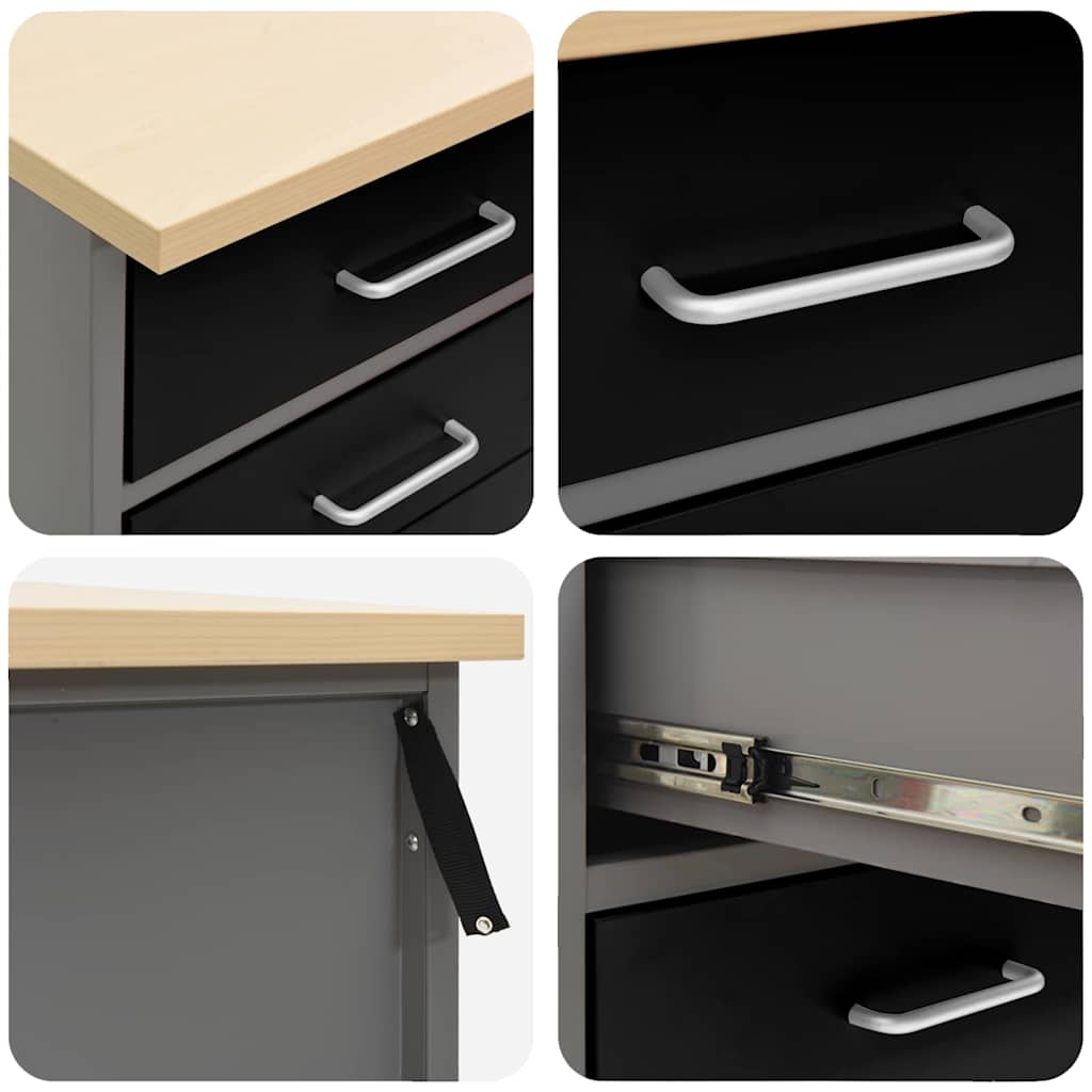 vidaXL Werkbank met lade met opslag Zwart en Grijs 50 x 55 x 85 cm