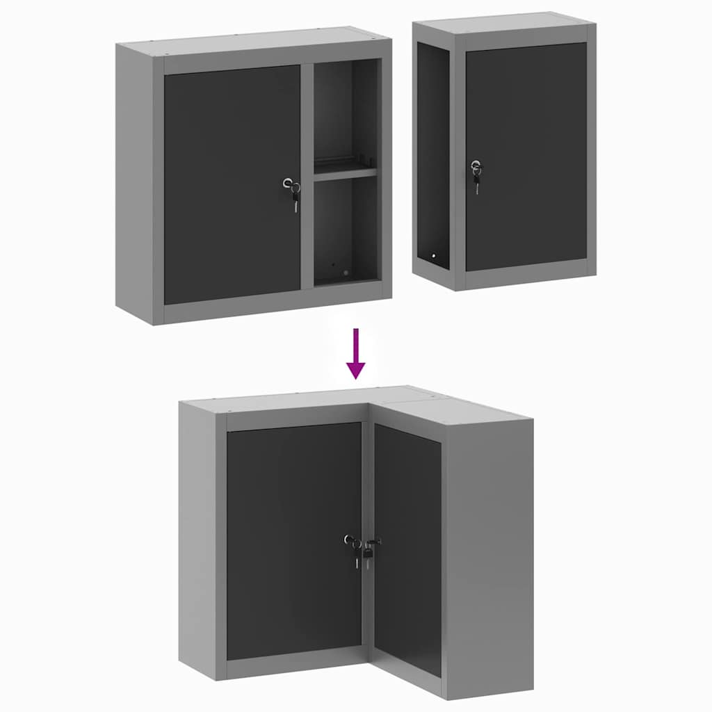 vidaXL Gereedschapskast met plank Zwart en Grijs 55 x 55 x 55 cm