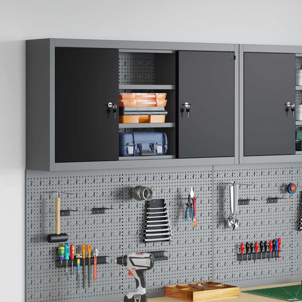 vidaXL Gereedschapskast met plank Zwart en Grijs 55 x 55 x 55 cm