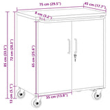 vidaXL Werkbank met plank met wiel Zwart en Grijs 75 x 45 x 85 cm