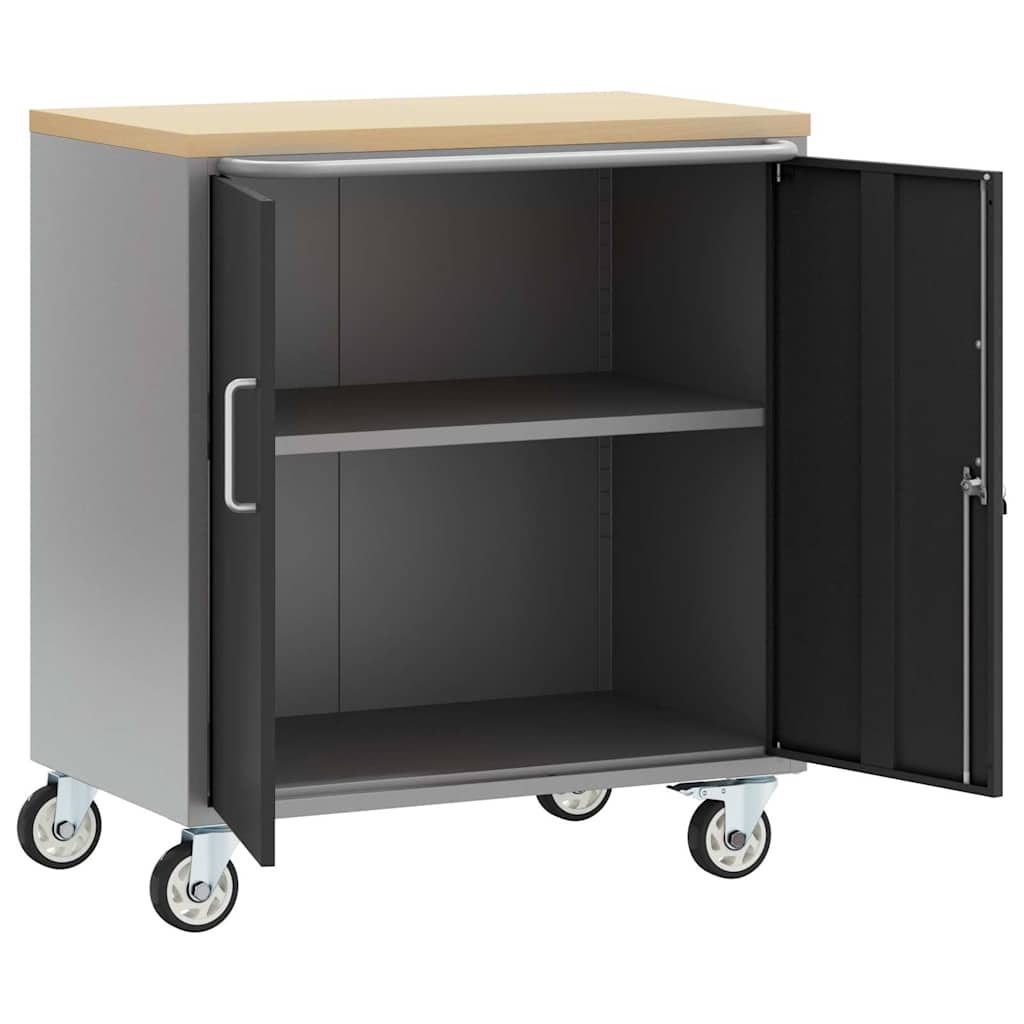 vidaXL Werkbank met plank met wiel Zwart en Grijs 75 x 45 x 85 cm