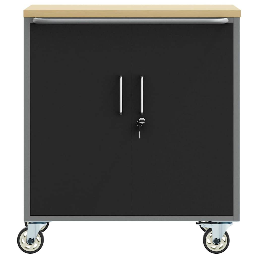 vidaXL Werkbank met plank met wiel Zwart en Grijs 75 x 45 x 85 cm