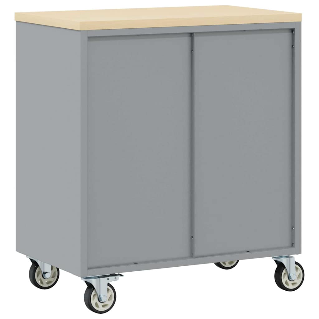 vidaXL Werkbank met plank met wiel Zwart en Grijs 75 x 45 x 85 cm