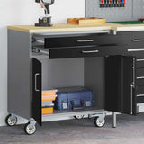 vidaXL Werkbank met plank met wiel Zwart en Grijs 75 x 45 x 85 cm
