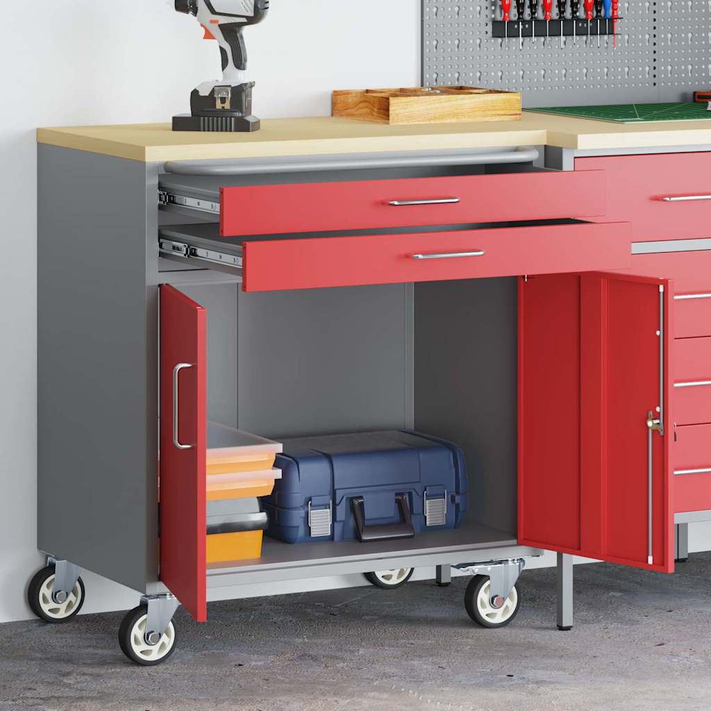 vidaXL Werkbank met plank met wiel Zwart en Grijs 75 x 45 x 85 cm