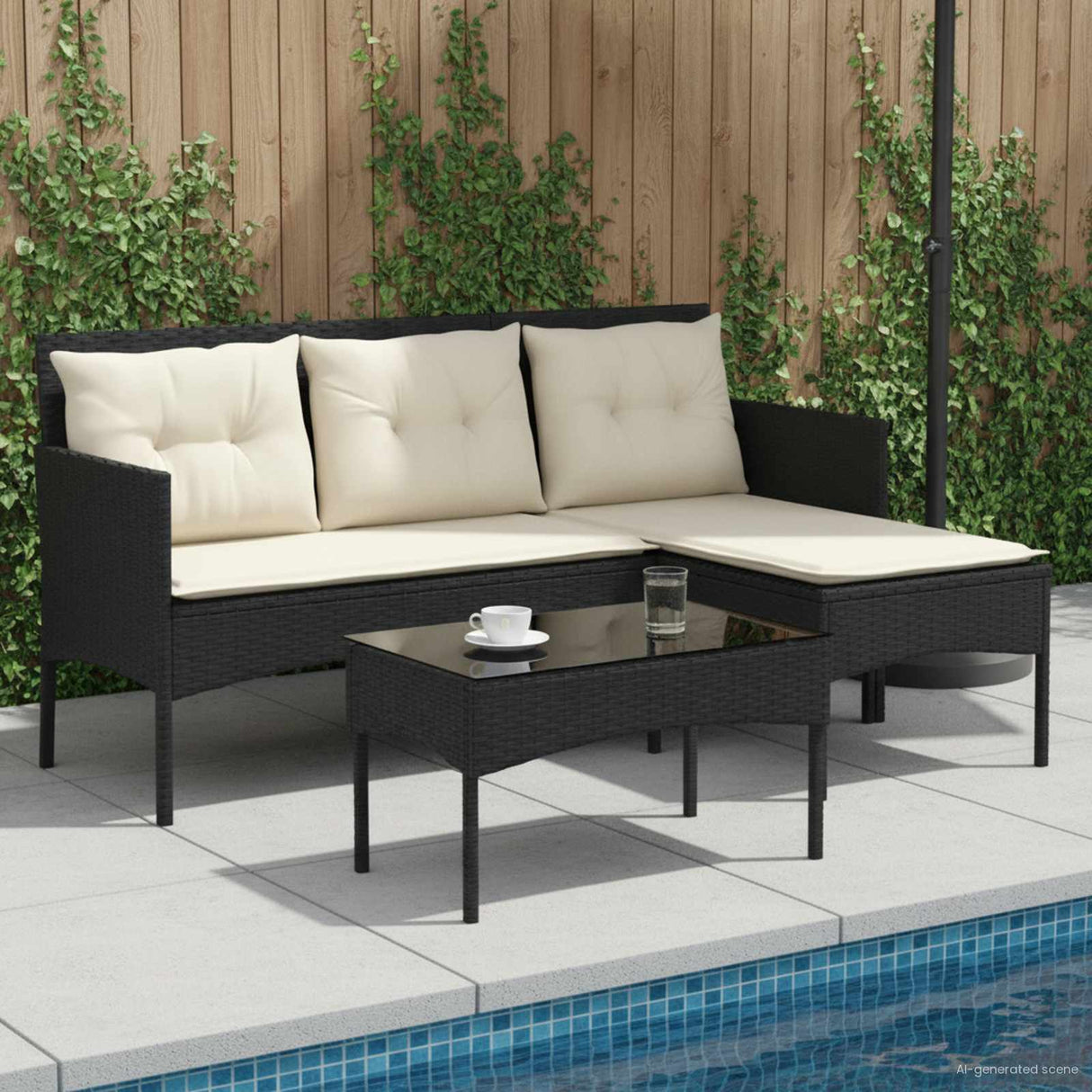 vidaXL Tuinbank Set met kussen 2 pcs poly rattan