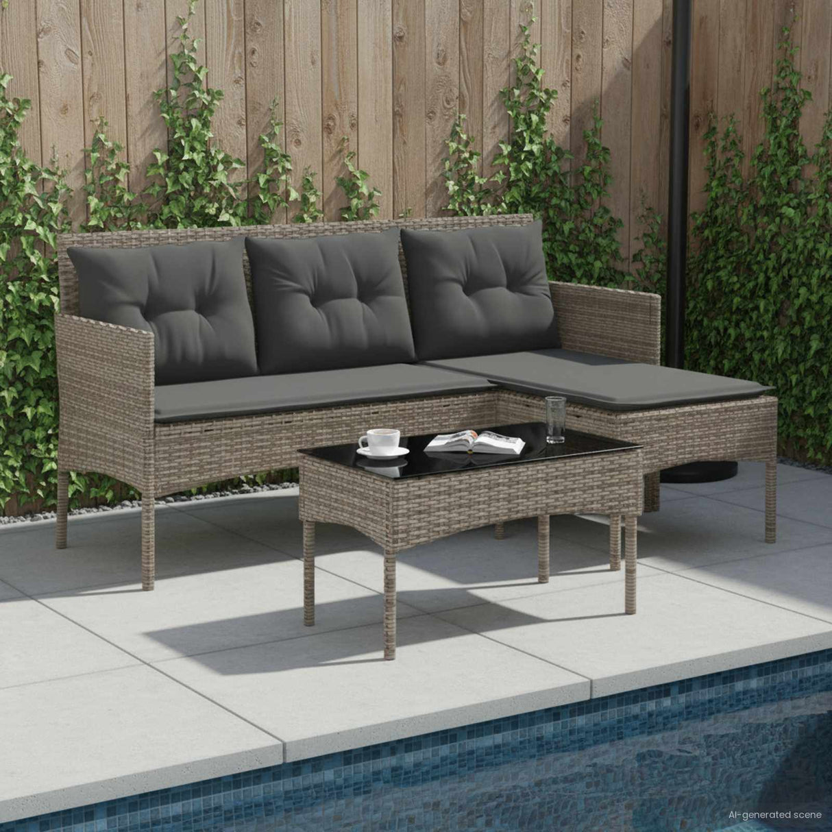 vidaXL Tuinbank Set met kussen 2 pcs poly rattan