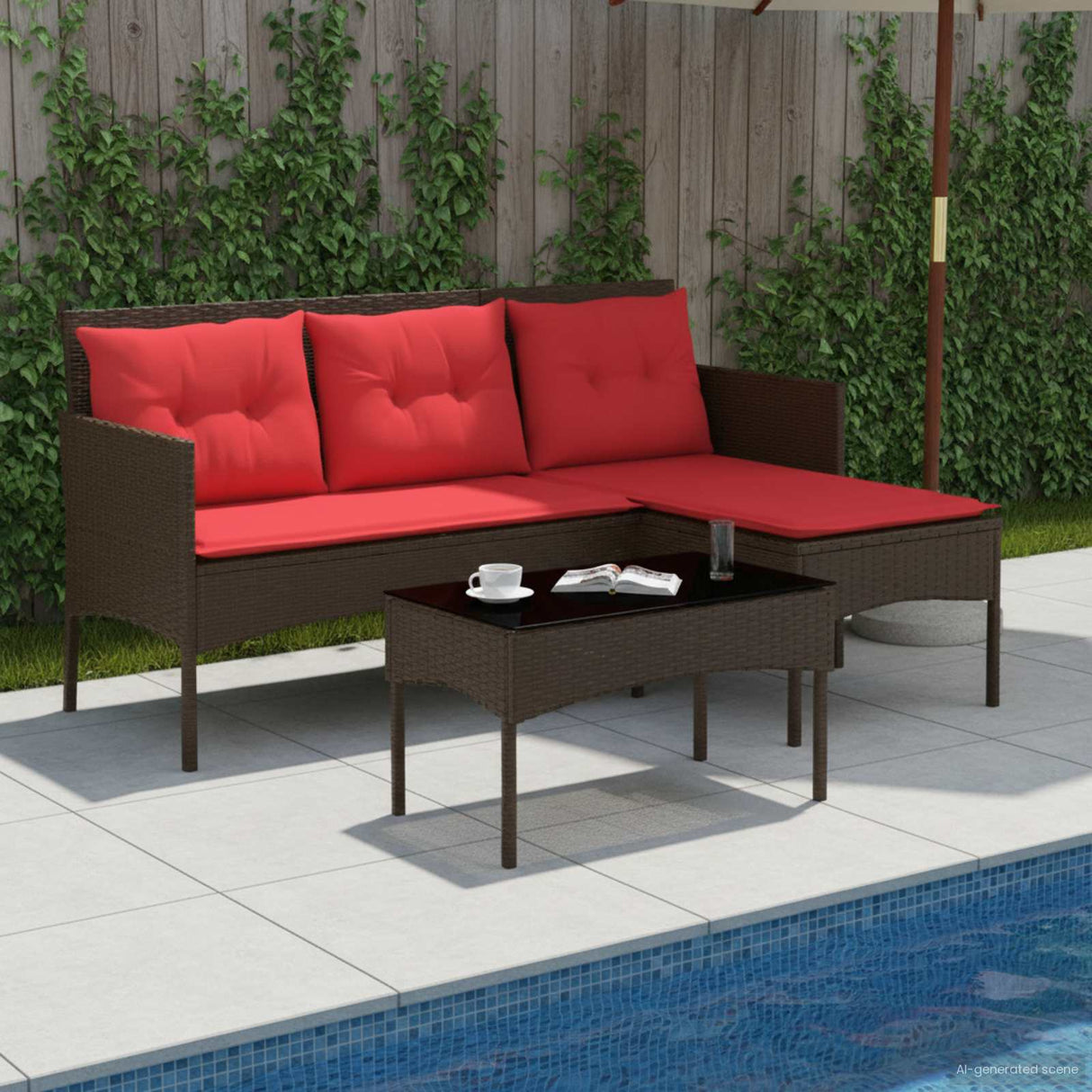 vidaXL Tuinbank Set met kussen 2 pcs poly rattan