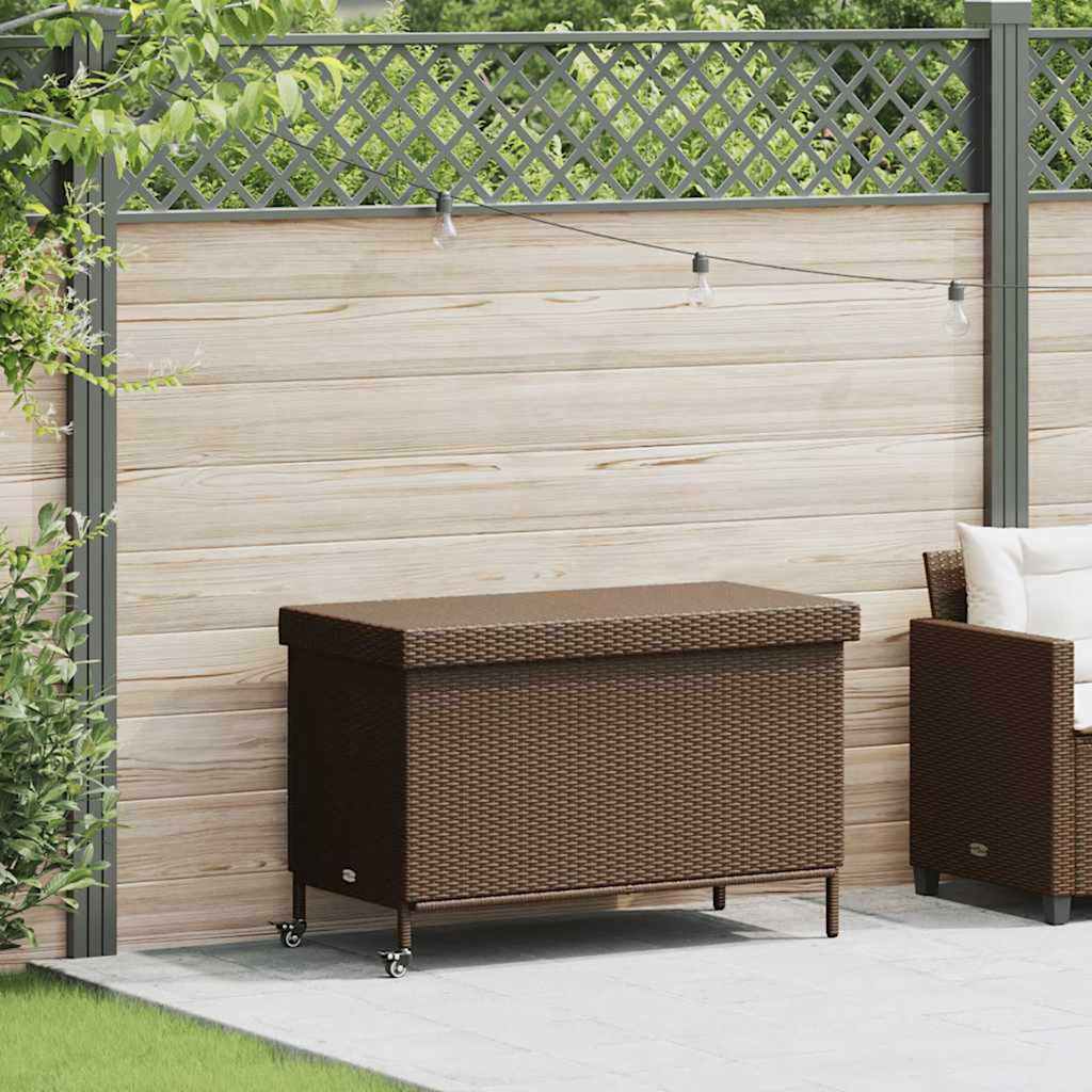vidaXL Tuinbox met wielen 110x55x73 cm poly rattan zwart