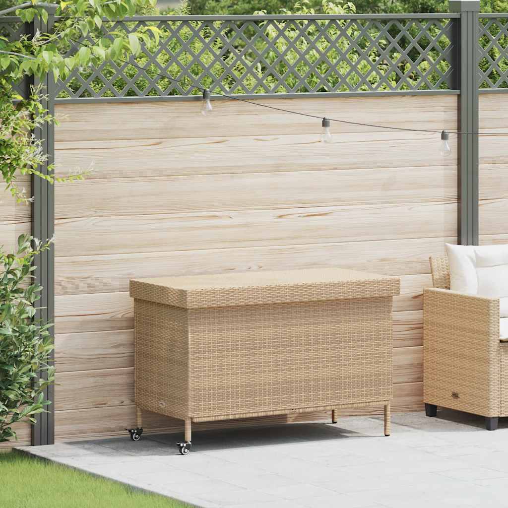 vidaXL Tuinbox met wielen 110x55x73 cm poly rattan zwart
