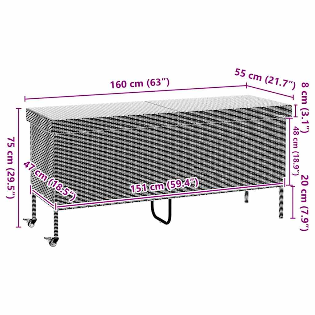 vidaXL Tuinbox met wielen 110x55x73 cm poly rattan zwart