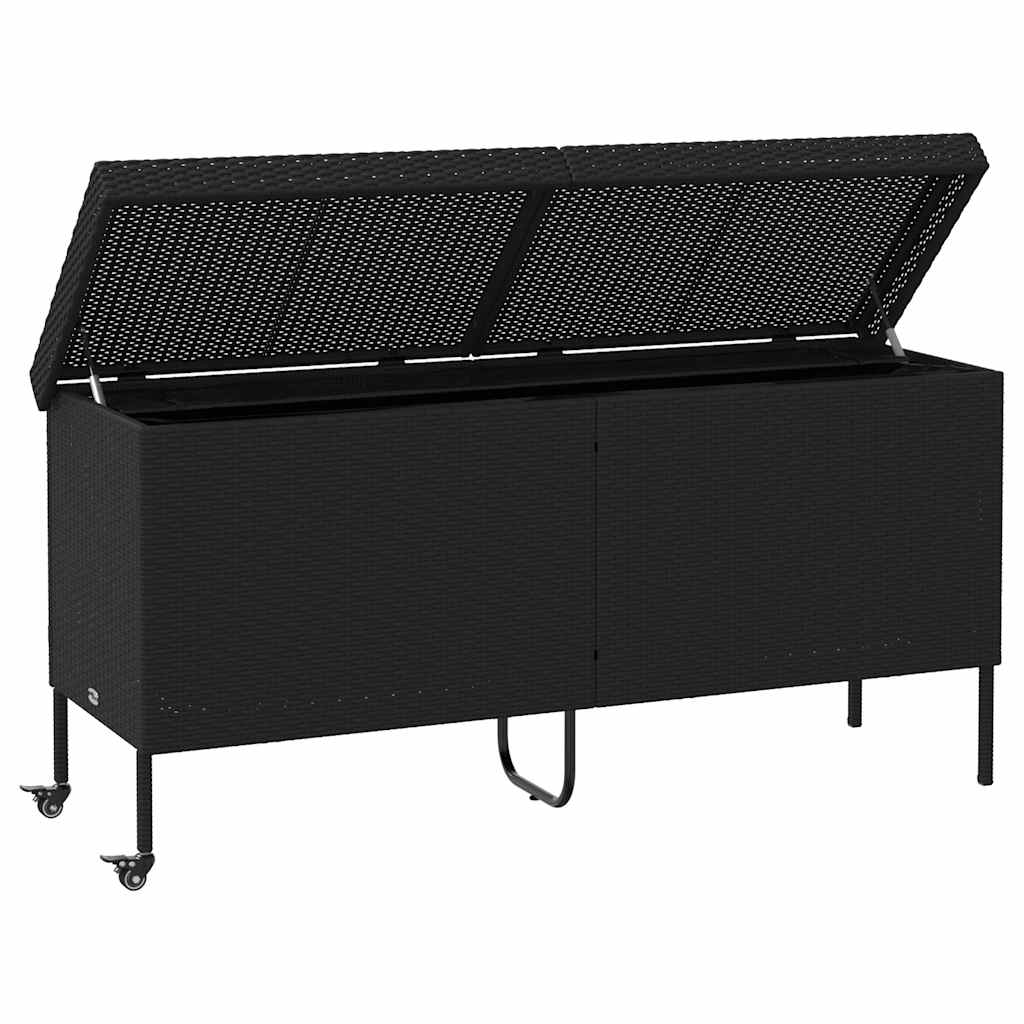 vidaXL Tuinbox met wielen 110x55x73 cm poly rattan zwart
