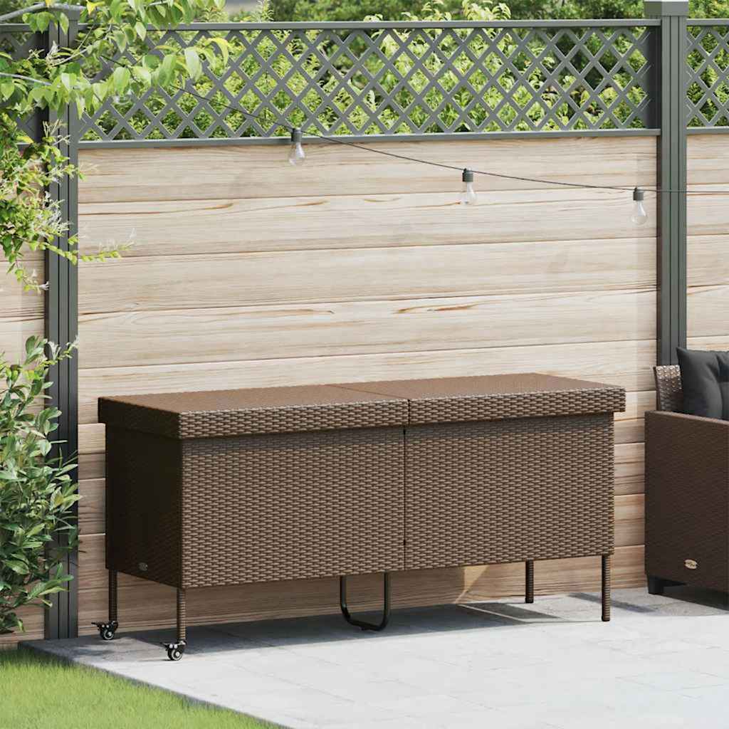 vidaXL Tuinbox met wielen 110x55x73 cm poly rattan zwart