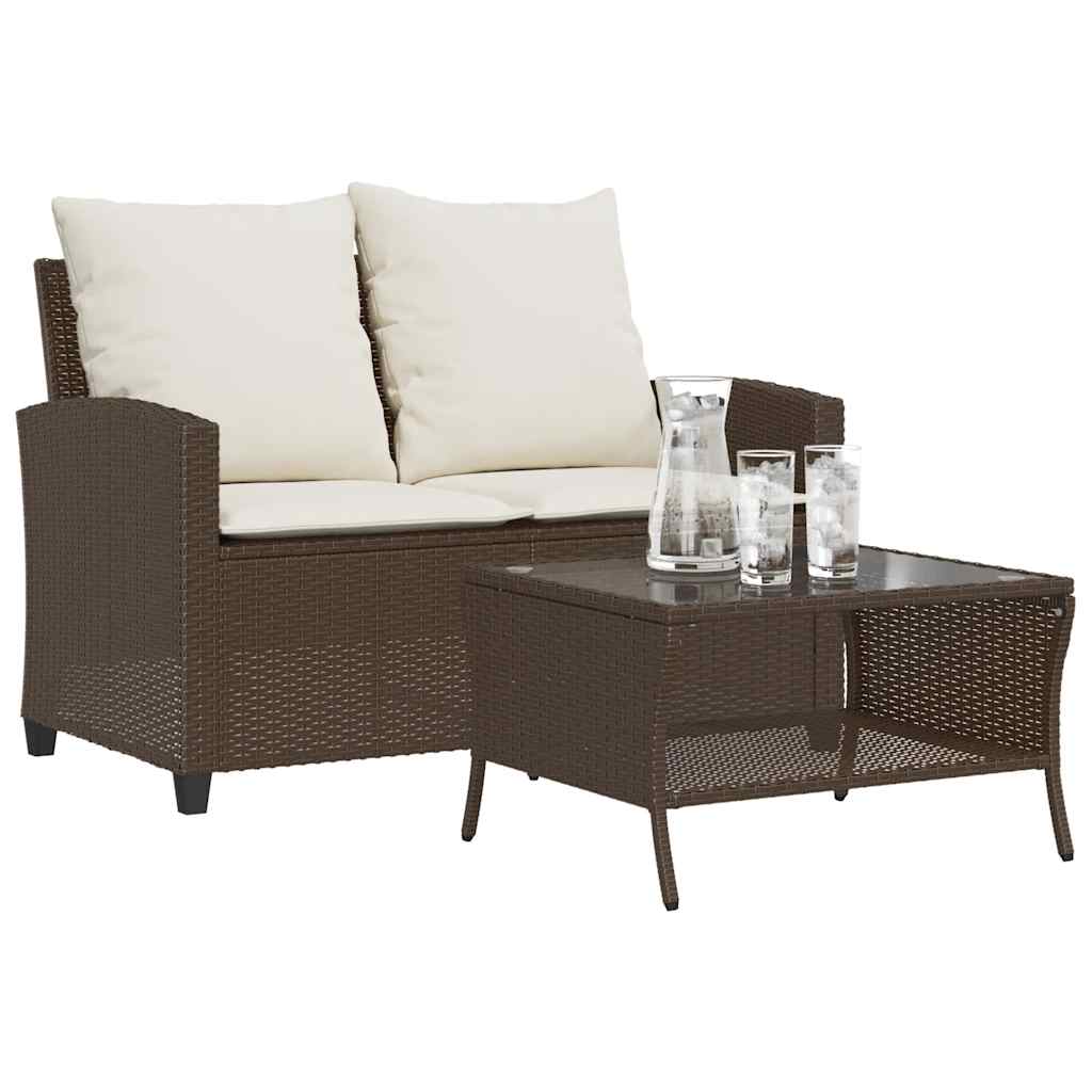 vidaXL Tuinbank 2-zits met kussens & tafel poly rattan zwart