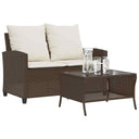 vidaXL Tuinbank 2-zits met kussens & tafel poly rattan zwart