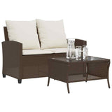 vidaXL Tuinbank 2-zits met kussens & tafel poly rattan zwart