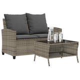 vidaXL Tuinbank 2-zits met kussens & tafel poly rattan zwart