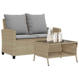vidaXL Tuinbank 2-zits met kussens & tafel poly rattan zwart