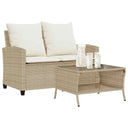 vidaXL Tuinbank 2-zits met kussens & tafel poly rattan zwart